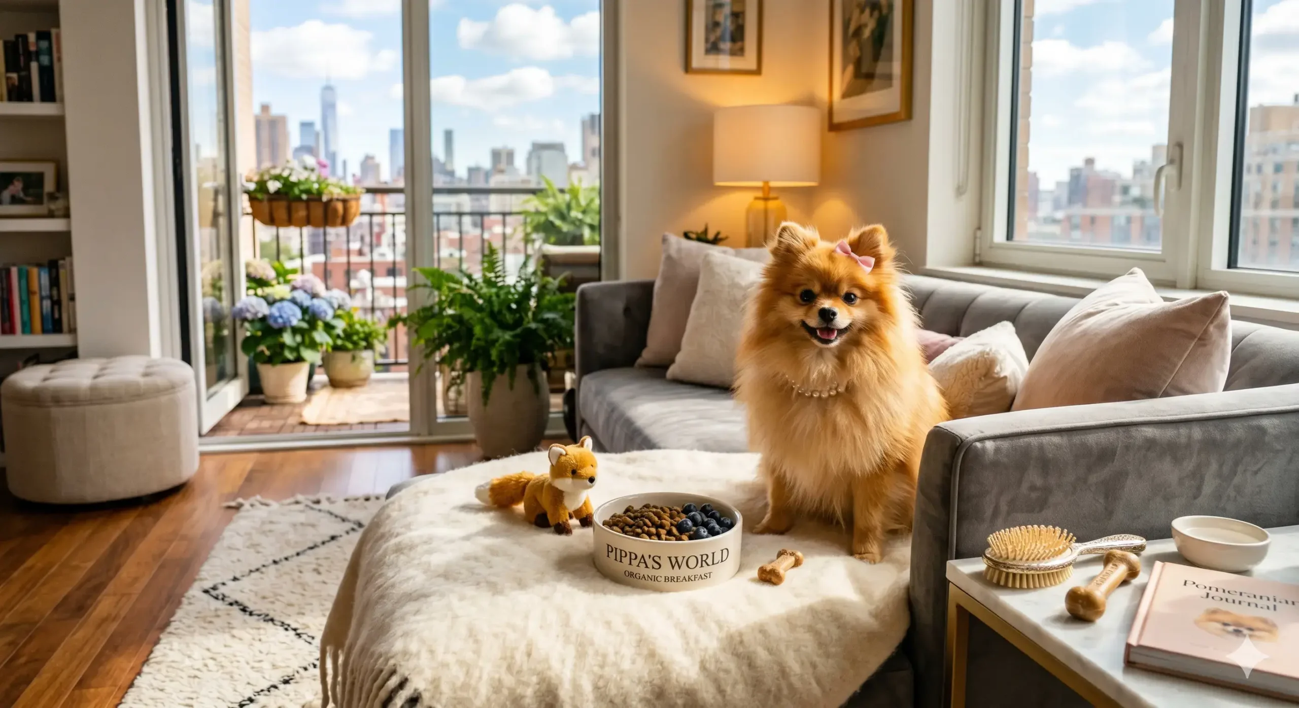 Active Pomeranian dog enjoying outdoor activity landscape