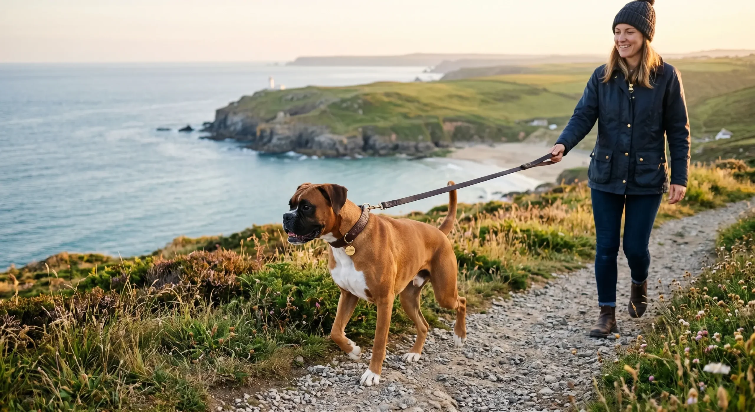 Active and beautiful Boxer dog enjoying an outdoor activity landscape