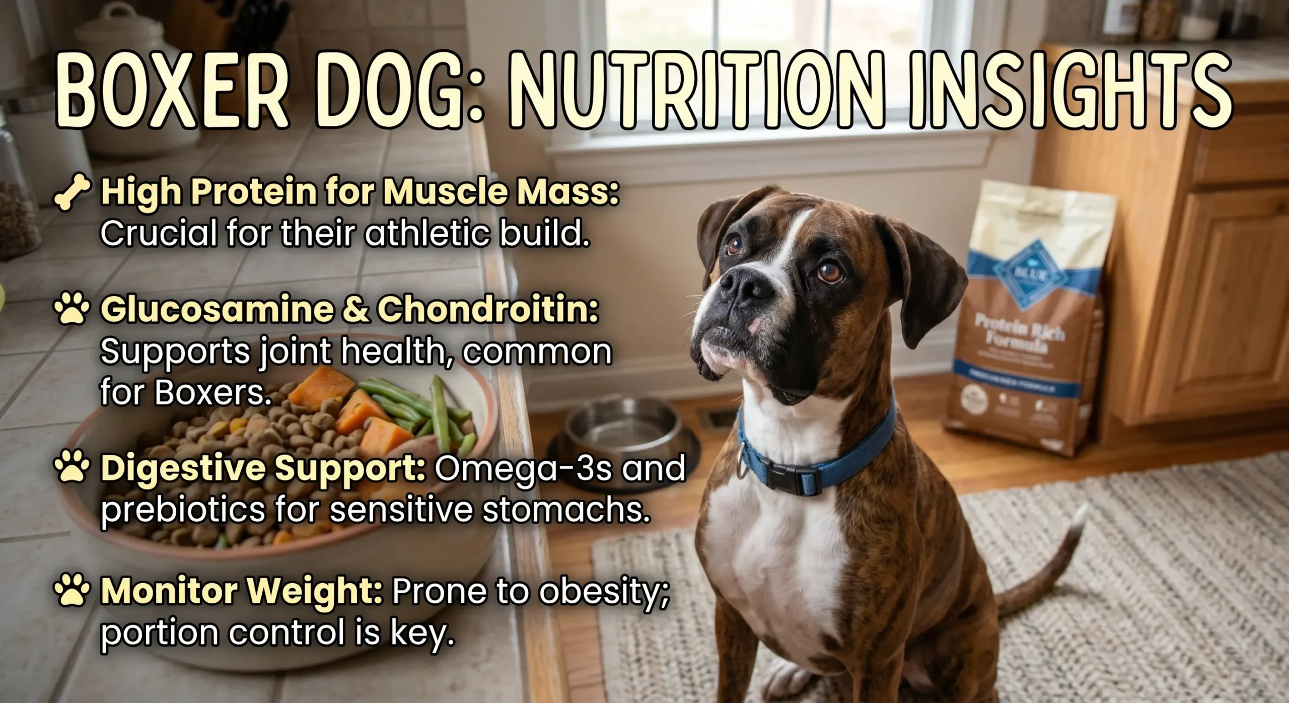 Balanced high-quality dog kibble food bowl next to fresh water bowl