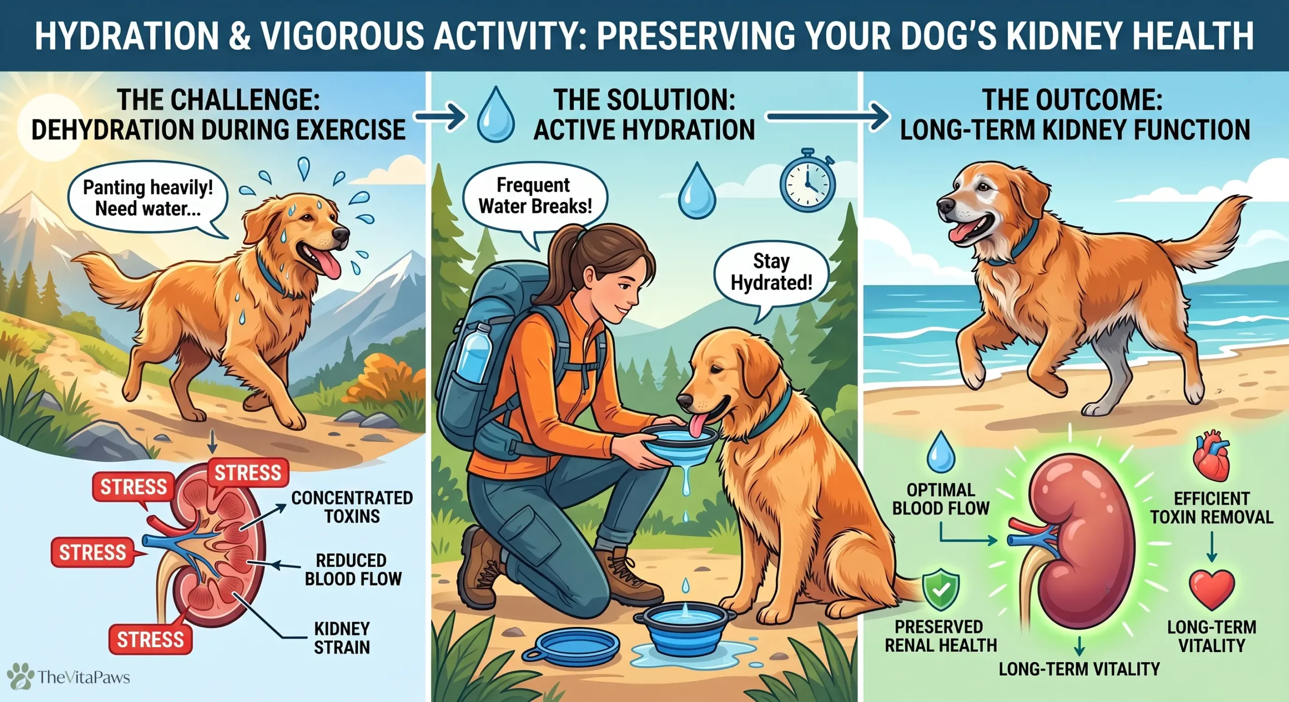 Happy active dog drinking fresh water outdoors during a hike